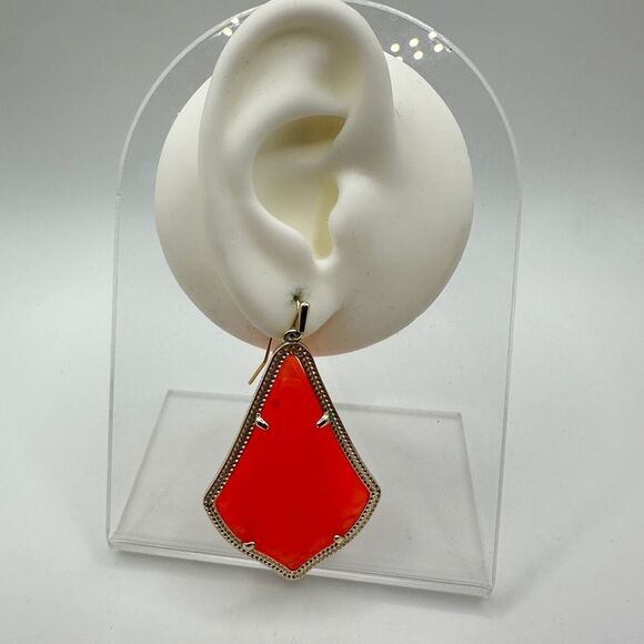 RARE retired Kendra Scott Peach Opal Alexandra Dangle Earrings in gold tone! - Picture 7 of 14